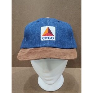 CITGO Logo Denim Leather Hat OIL GAS Made In USA Hat Cap Vintage